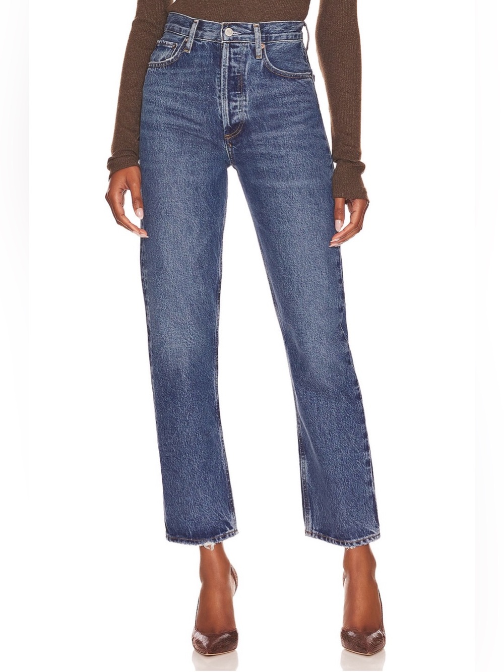 AGOLDE High-Waisted Straight-Leg Jeans in Medium Blue